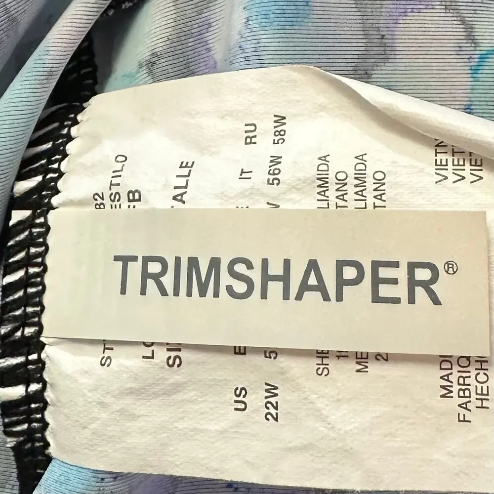 Trimshaper Tankini Swim Top Blue Black Plus Size 22W
